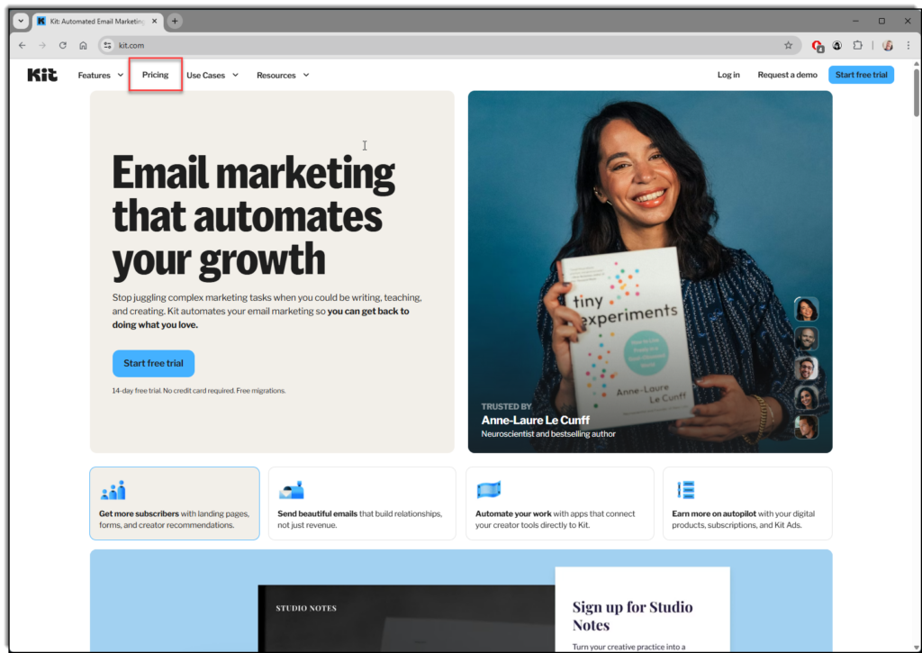 convert kit homepage