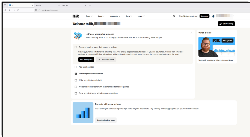 kit welcome dashboard